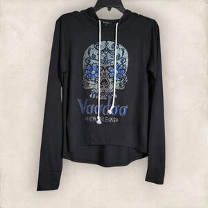 Davina Black Voodoo New Orleans Embellished High-Low Hem Hoodie Sweater Size S